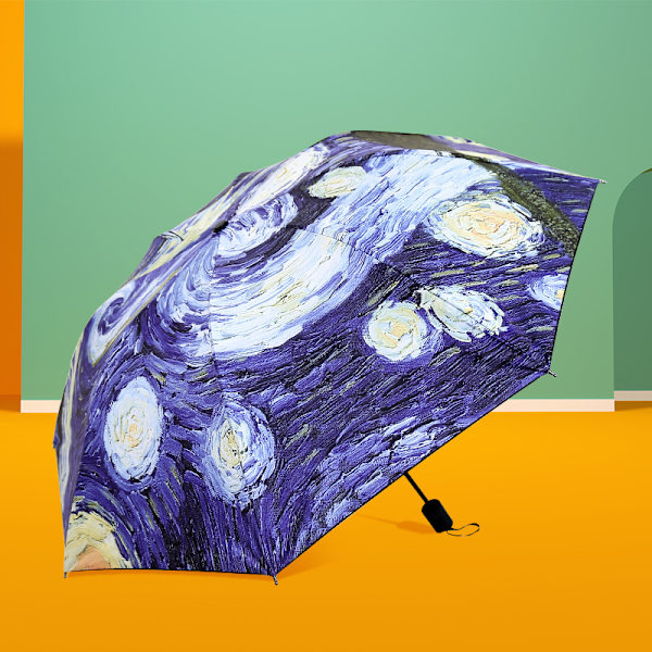 Van Gogh -sateenvarjo Tähtiyö Auringonsuoja UV-kompakti sateenvarjo Kevyt Tuulenpitävä Matkasateenvarjo