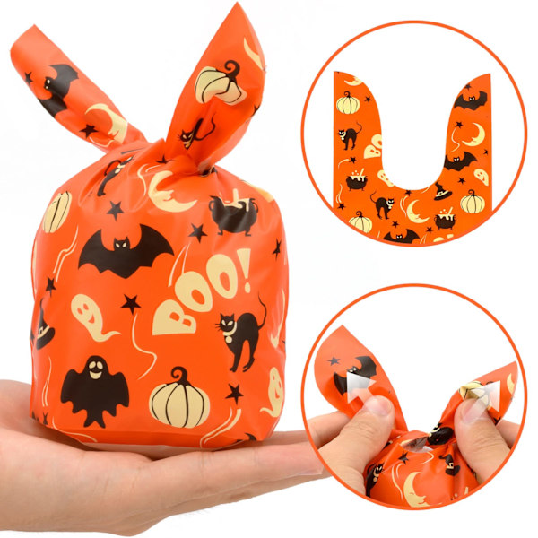 100 stk. Halloween slikposer, børns trick or treat poser, gaveposer, søde kaninører små Halloween kager plastik gaveposer