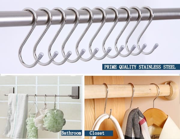 S-Krokar - 8,6 cm Rostfria Krokar för Kök, Verkstad, Badrum, Trädgård, 20-pack