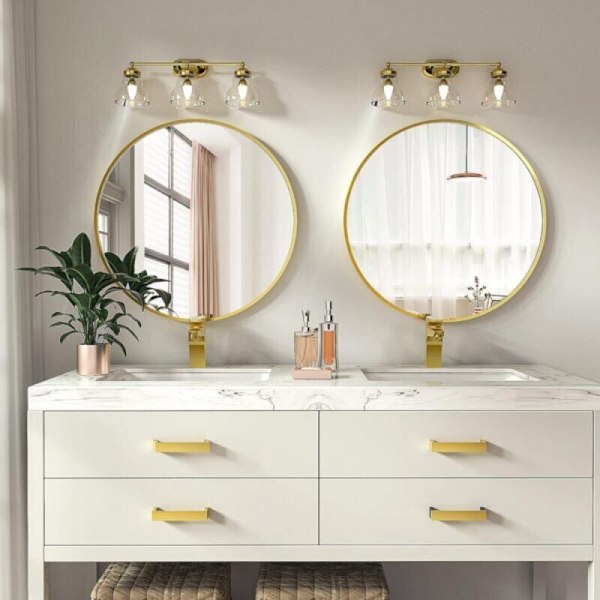 Rund spegel 60 cm guld cirkulär spegel sminkspegel spegel med borstad aluminiumlegeringsram för badrum, vardagsrum, sminkbord, sovrum, entré