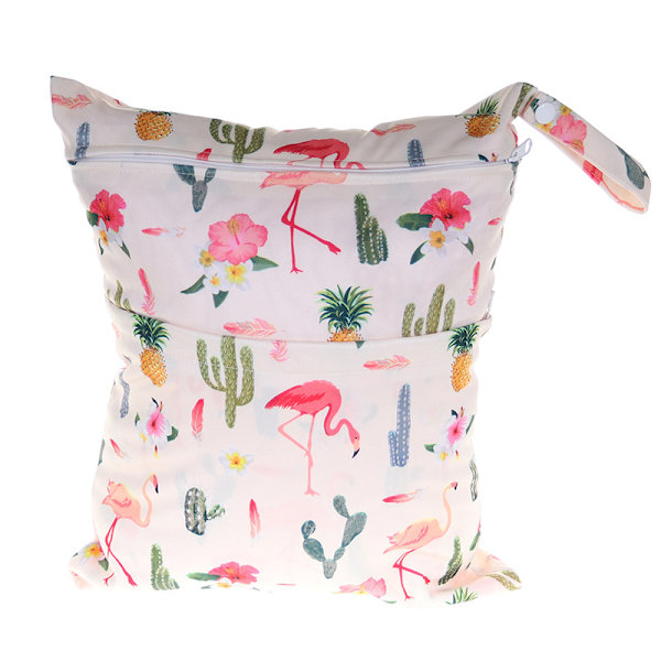 2 stk (Flamingo) Babybleiepose Vanntett Gjenbrukbar Glidelås Bleieposer Vaskbar Dobbel
