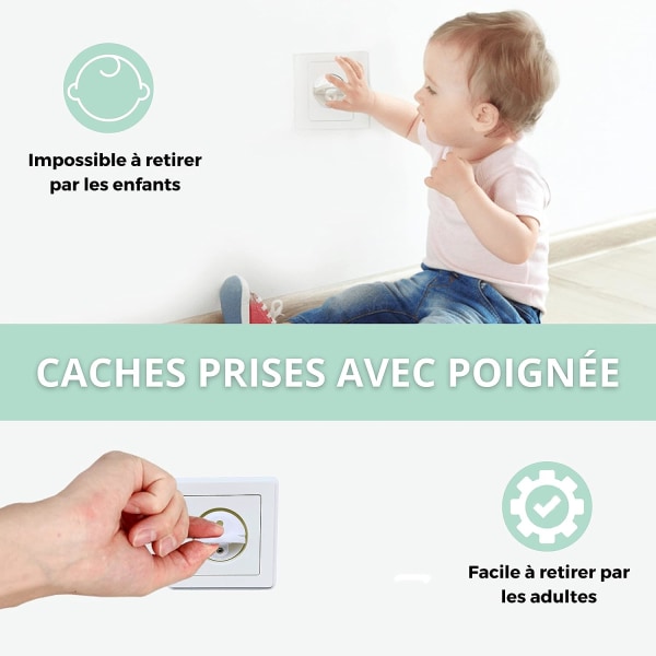 Baby pistorasian cover [Pack x 15] Sähköpistorasian suojus kahvalla [Keyless] EU-standardi - Baby ja lapsen syntymän tarvikkeet - Kotiturvallisuus