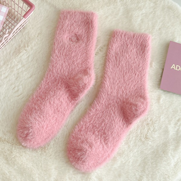 5 par rosa smiley dam vintertjockade strumpor plus sammet varma sova strumpor plysch mid-calf golv strumpor