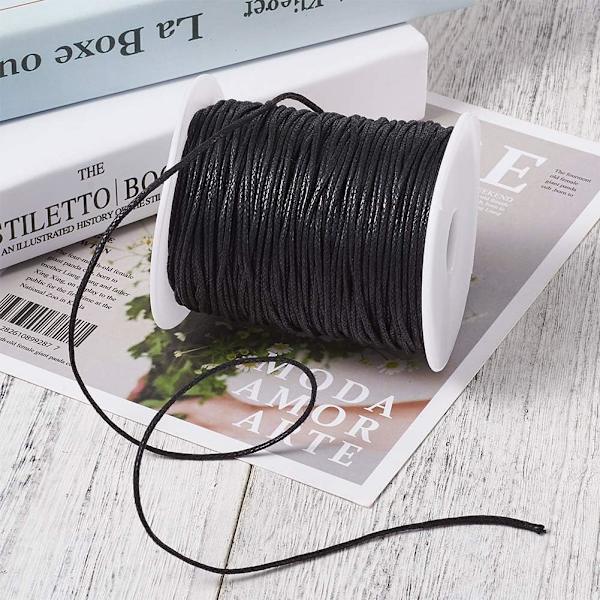 150 meter/rulle 1,5 mm flettet vokset bomuldssnor snor DIY smykker håndværk makraméfremstilling perlearbejde tråd reb med spole (sort)