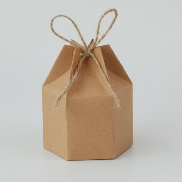 50 Kraft presentförpackningar, hexagonala kraftpappersgodisaskar, kartonggodisask för bröllop födelsedagsfest