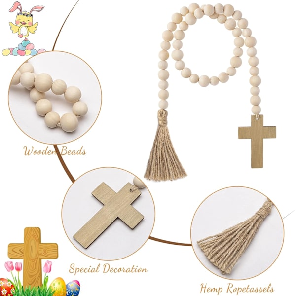 Påske træperle guirlande - Påske Jesus kors ornament perle dekoration påske hængende dekoration pejs ornament bøn perler påske ferie del