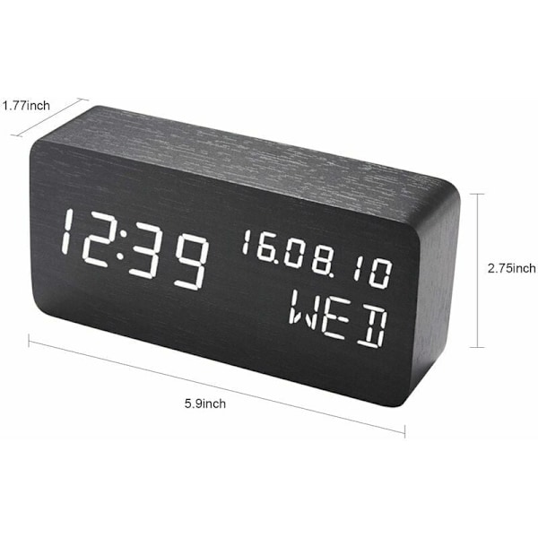 (Träfärg) Trä Väckarklocka med LED-ljudkontroll, Dubbel strömförsörjning via USB-batteri, Tyst Träklocka med LED, Heminredning