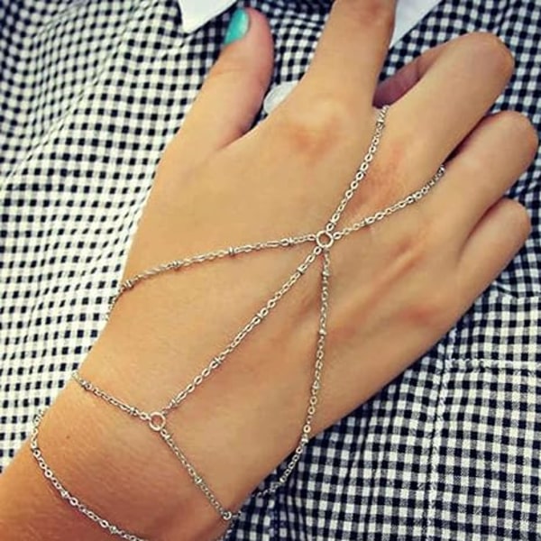 Fashion Multilayer Tassel Chain Finger Ring Bracelet Layered Bracelet Hand Bundle Slave Bracelet för kvinnor och flickor