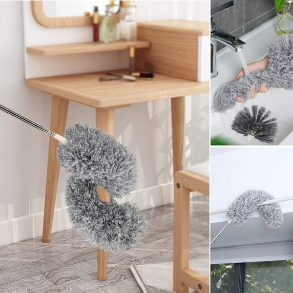 Mikrofiber teleskopisk dammvippa för spindelnät - Hög takborste - Randig resistent - Tvättbar, hopfällbar - 254 cm - Hemrengöringsverktyg - Mörkgrå