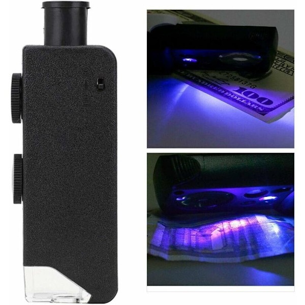 60-100x justerbart LED-ljus LED-mikroskop ficka bärbart förstoringsglas för observation
