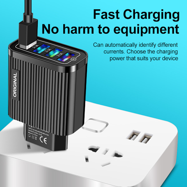Luminous 4USB mobiltelefon laderhode europeisk standard reiselader stripete USB smart nettbrettlader