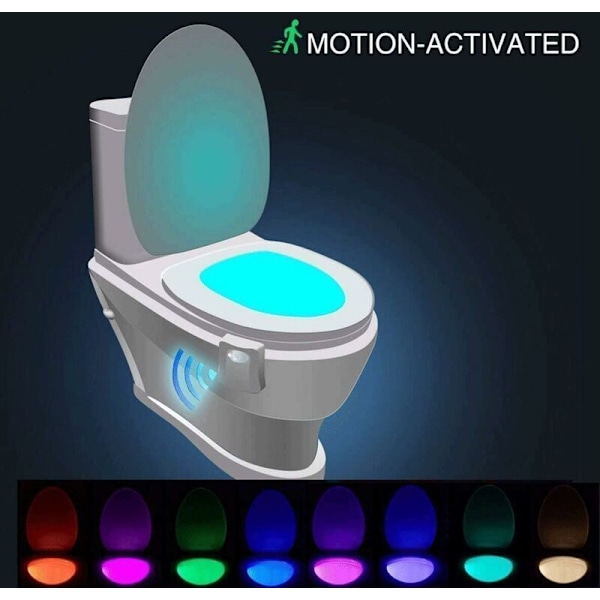 Toiletlampe, LED natlys til WC Badeværelse Sensor PIR 8 Farveskift Belysning (aktiveres kun i mørke)