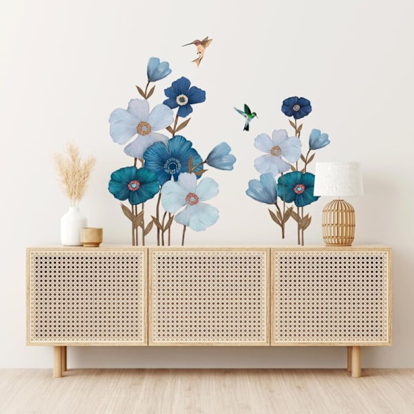 Vit blå blomma väggdekal väggar blommig växt väggar flygande fåglar för salonger sovrum hus kontor soffa bakgrund dekoration väggdekoration