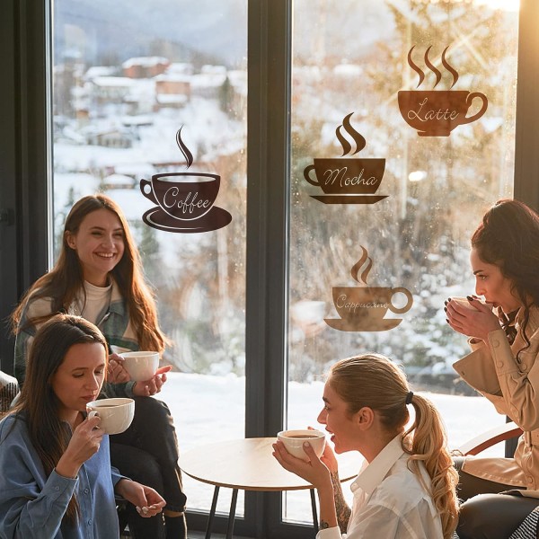 1 set med 4 kaffeklistermärken för latte, mocha, cappuccino och bruna väggar - avtagbara vinyldekaler för kök, kafé, bar och vardagsrum