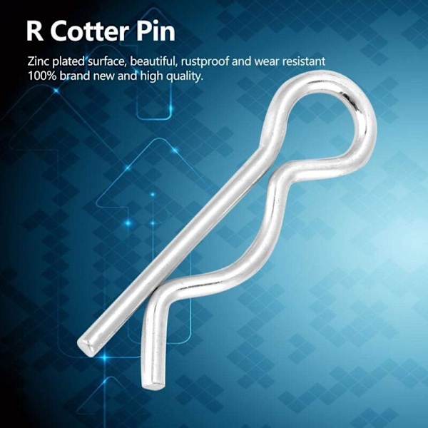 T poop, jern galvaniseret type R pin pobe clips fjederclips zinkbelagte hårnåle fastholdelsesplader 1.6/1.8/2/2.5mm (2.5 45mm （10 stk.）)