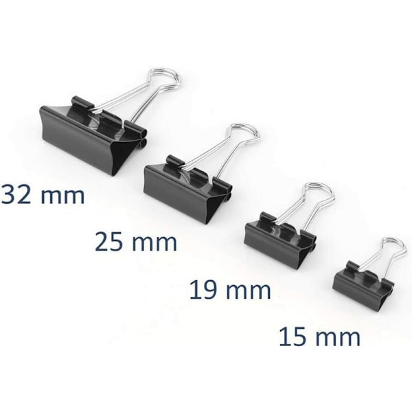 - Sæt med 24 dokumentklips - 32 mm - Æske med multifunktionsklips - Binderklips - Metalpapirtegningsklips til noter - Brevpapir - Klip af