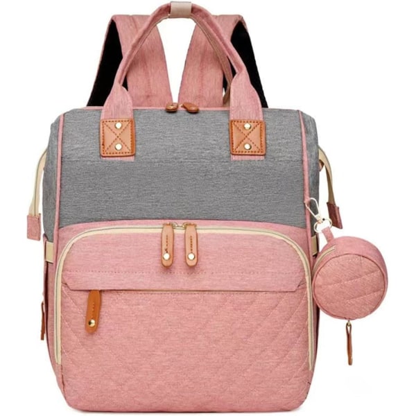 Diaper bag backpack, baby diaper bag for mom and dad, diaper changing bag for baby girl and boy pink