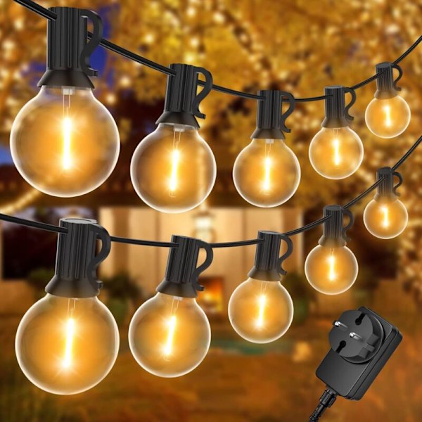 Garland utomhus guinguette 30m, ljusslinga för utomhusbruk med 50+2 G40 LED IP45 Vattentäta glödlampor, Varmvit Ljusslinga för Terrass, Bröllop, C