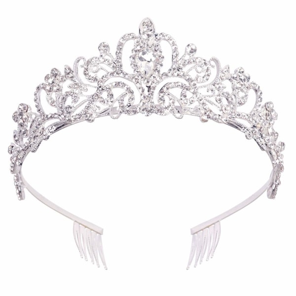 Dame sølv krystall tiara krone med kam