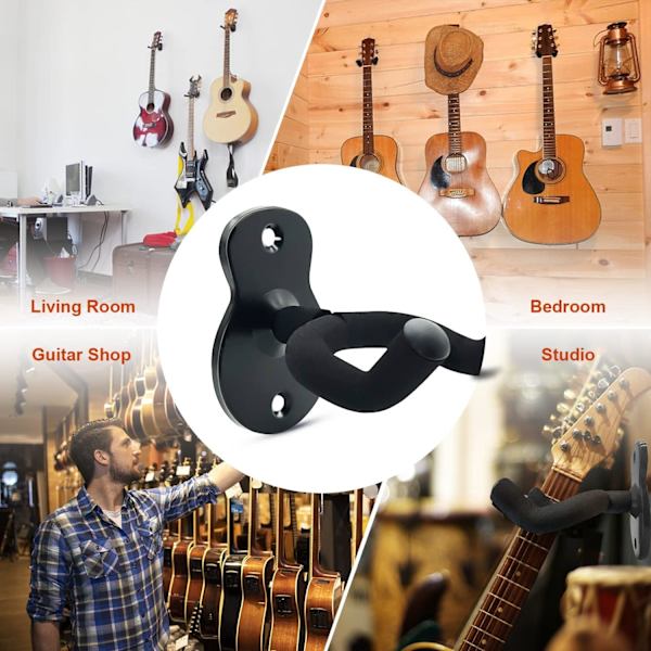 3-pack metallgitarrväggfäste med skyddande svamp - för basgitarr banjo ukulele - svart