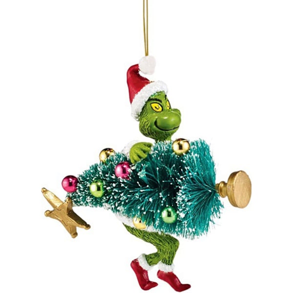 Grinchs julgransprydnader, 2023 jul Thanksgiving semester trähänge rolig grön Grinchs juldekor för hemsemesterfest