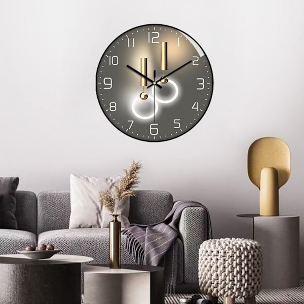 30cm Diameter Veggklokke Rund Europeisk Digital Kvarts Veggklokke Egnet for Stue, Soverom og Studie (Svart)