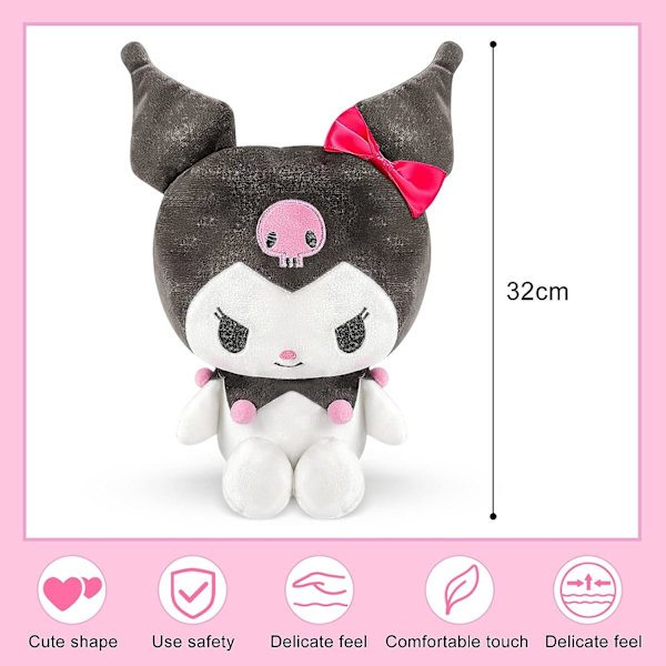 Kuromi plyschleksaker, Kuromi plyschdocka, Kulomi Sanrio plyschleksaker, Kuromi plyschdocka söt anime gosedjur för barn födelsedagspresent (rosa)