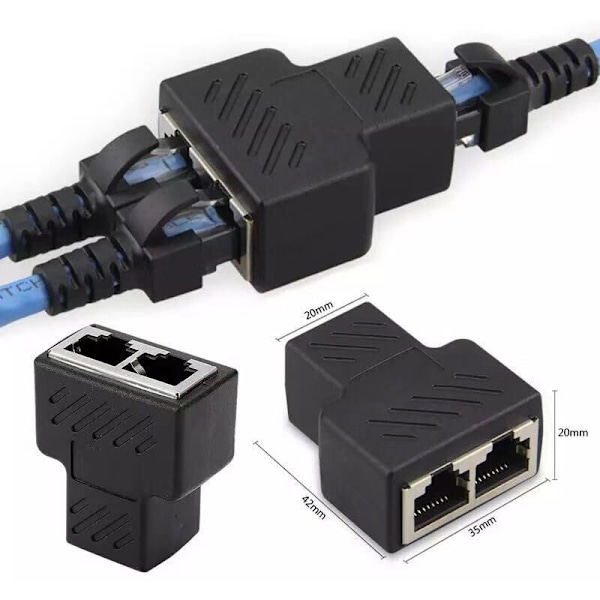 2 x RJ45 separator adapter 1 til 2 hun hun porter Internett-utvidelse nettverkskontakter støtte for CAT5E CAT6E CAT6E CAT7 CAT5E CAT6E CAT7,
