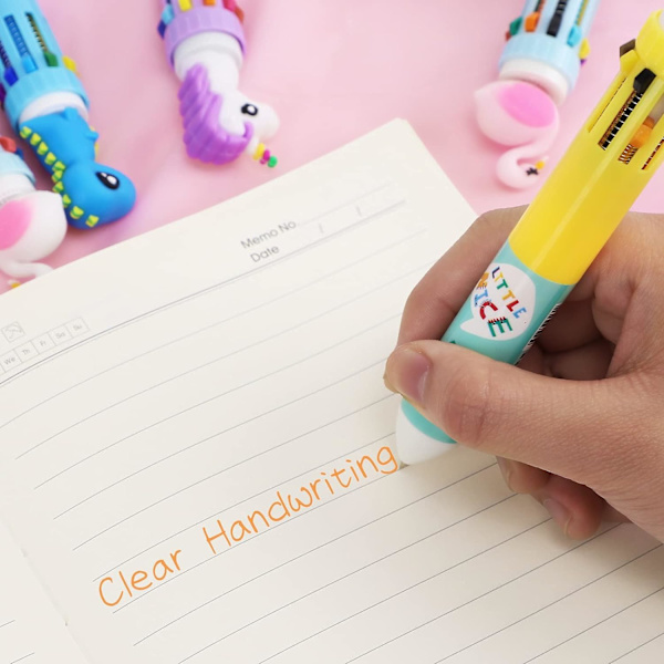 12 stk. 10-i-1 Dinosaur Retractable Rollerball Penne Multicolor, Retractable Kuglepenne, 10-Farvet Kuglepen til Kontorartikler Skoleartikler Stu