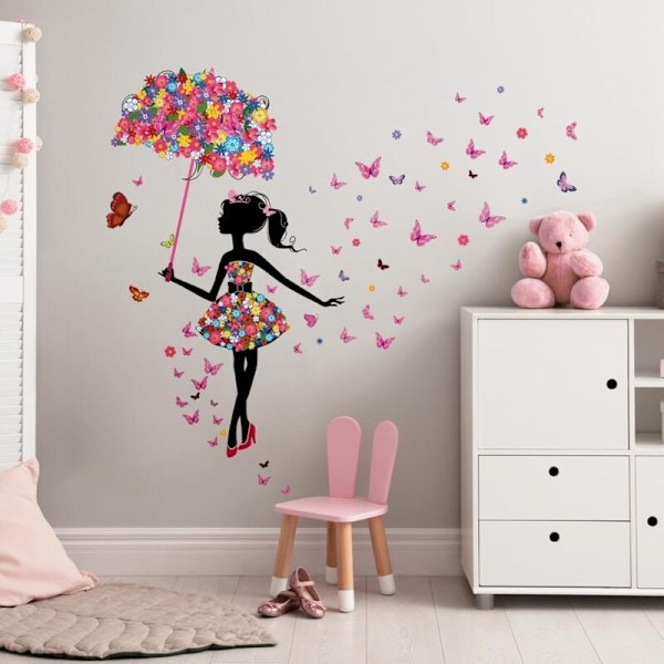 Veggklistremerker Fe Blomst Klistremerke Veggmaleri Jente Papillon Veggklistremerker Jente Med Paraply For Baby Baby Baby Barnas Murale Dekor