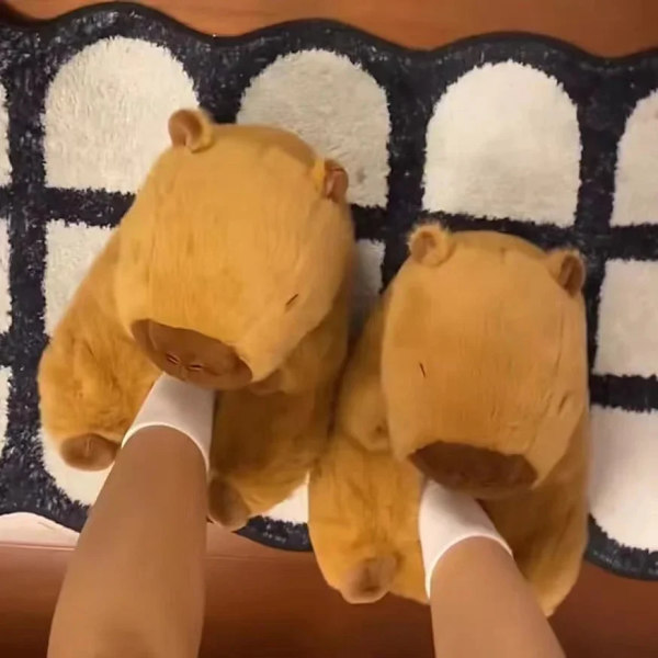 Sødt tegneserie Capybara bomuldsslippers husholdningstaske hæl ikke-ældre varm åndbar indendørs plys sko par bløde hjemmesko En størrelse passer til alle