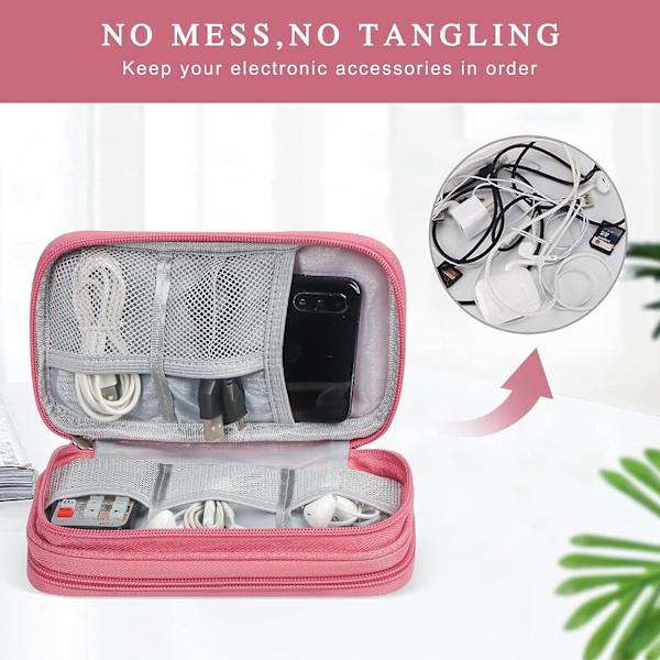Kabelorganiseringsväska, dubbellagers elektroniktillbehörspåse organiserare för kablar, universell bärbar rese gadgetväska för kablar, powerbank, USB Dr