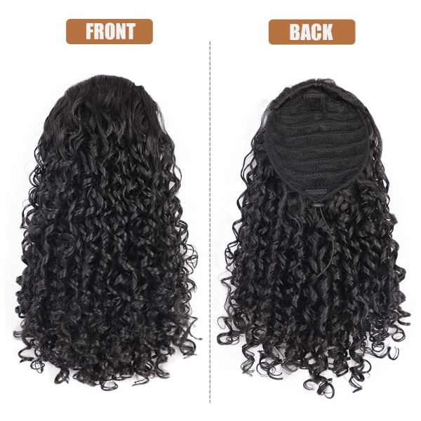 Black Curly Hestehale Extension Hestehale med snøring for svarte kvinner Syntetisk hårforlengelse Krøllet Hestehale med 2 klips (Jet Black)