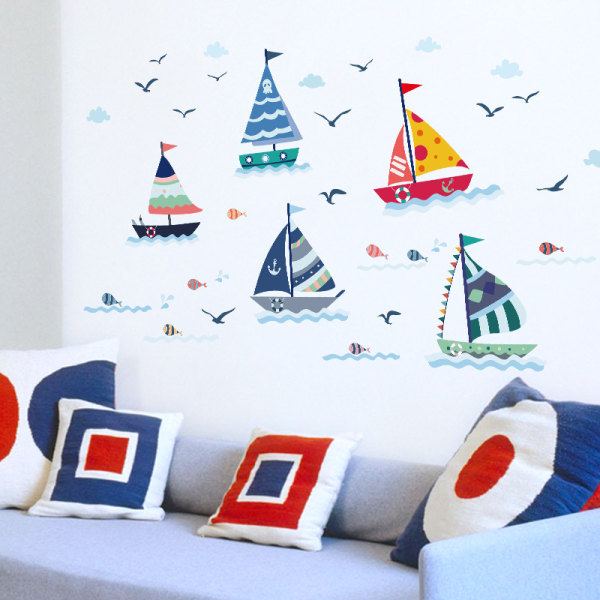 Segelbåt tecknad barnrum dagis dekoration PVC
