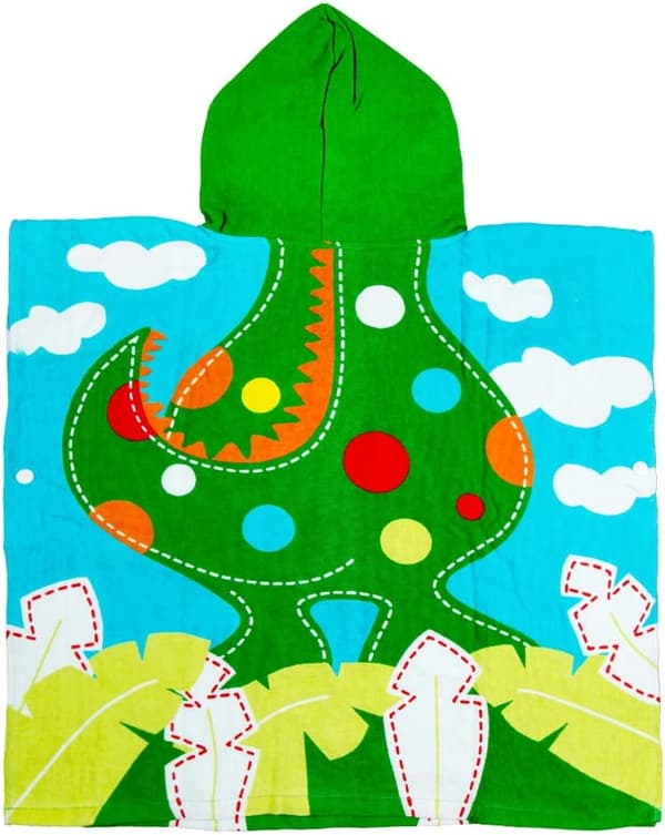 Bomullsbadekåpe for barn, badehåndkle for barn, hetteponcho for gutter og jenter, hettebadekåpe (dinosaur)
