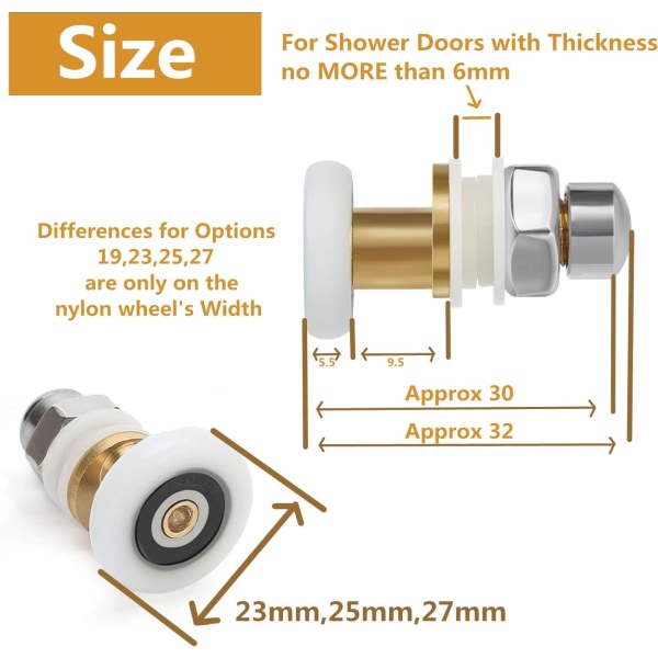 23mm brusedørsruller, brusehjul løbere fastgørelsesruller 8stk skydedør i glas reservedele