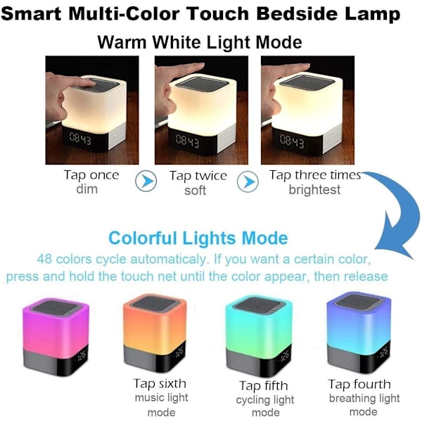 Nattlampa Bluetooth-högtalare, väckarklocka Bluetooth-högtalare Touch Sensor Sänglampa Dimbar Multicolor Sänglampa