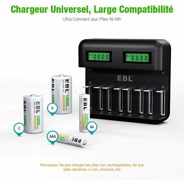 LCD universal batterioplader - Ni-MH genopladelig batterioplader, batteridetektionsteknologi