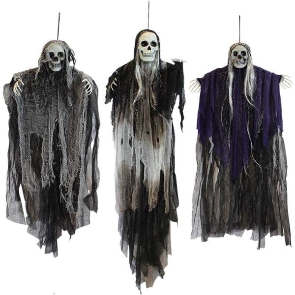 3 kappaletta riippuvia Halloween-luurankoghost-koristeita, Grim Reapers parhaisiin Halloween-ulkokoristeisiin