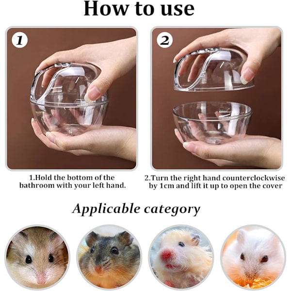 Hamsterbad, transparent plasthamstertoalett, stort kjæledyrbad som inneholder badstue med hamsterspade, ørkenrotte, gullbjørn
