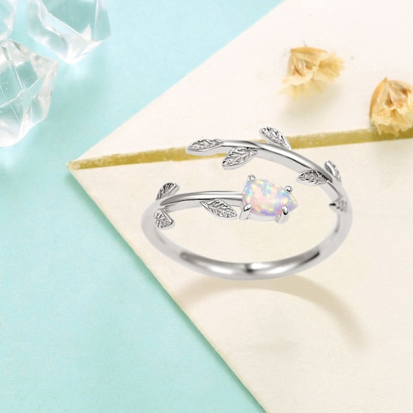 Enkel Twig Månsten Ring, 925 Sterling Silver, Justerbar Öppen Ring för Kvinnor Flickor