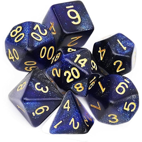 7 stk (blå svart) polyhedral terninger D20 D12 D10 D8 D6 D4 16mm akryl terningsett for Dungeons and Dragons DND terninger RPG MTG brettspill dobbel farge