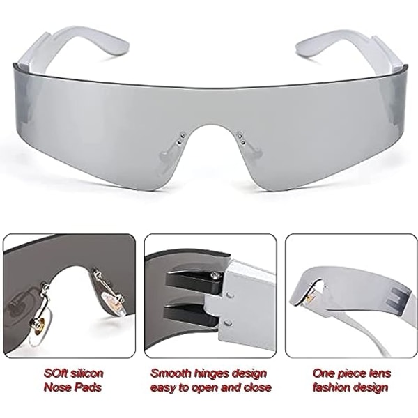 Futuristiska glasögon Silver Futuristiska solglasögon Alien Cyclops Fut