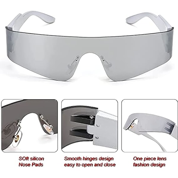 Futuristisset lasit Hopea Futuristisset aurinkolasit Alien Cyclops Futuristisset aurinkolasit Aurinkolasit Sopii Halloweeniin, Cosplay-asu rekvisiitta lasit