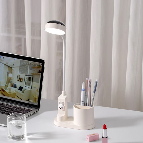 Skrivbordslampa, Studiebordslampa med Automatisk Färgskiftande Sängbords Pennhållare, Dimbar Uppladdningsbar LED Läslampa för Barn (Rosa)