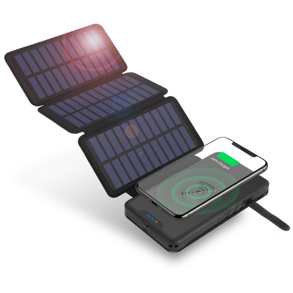 Solar Wireless Power Bank 20000mAh Kreativt lædermønster Foldi