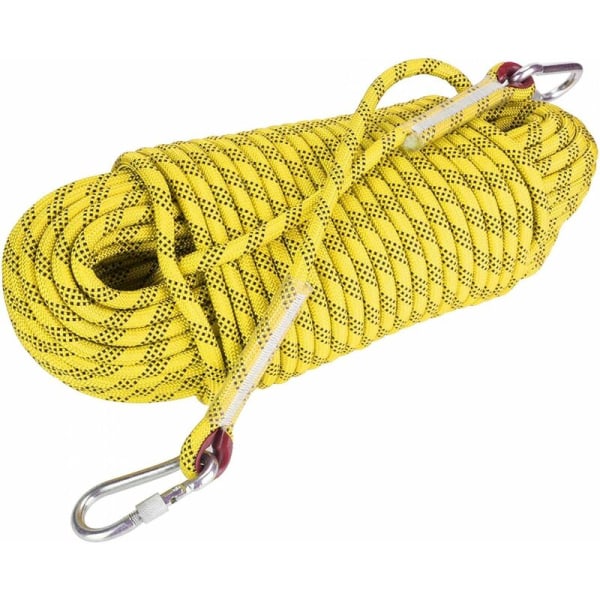 30m Klätterrep 12mm Ripstop Räddningsrep med 2 Karabiner för Utomhus Vandring Bergsklättring Nödbrand