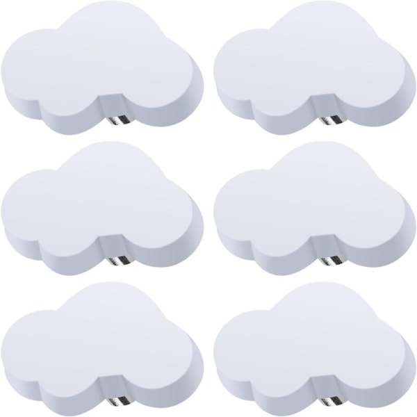 Sett med 6 skyformede skuffeknotter, barne møbelknotter, gummiknotter for gutter, for skaphåndtak, skuffer, barnerom (hvit)