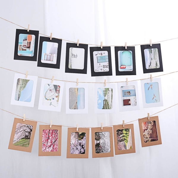 30 stk Kraftpapir hængende fotorammer DIY vægdekoration med reb C