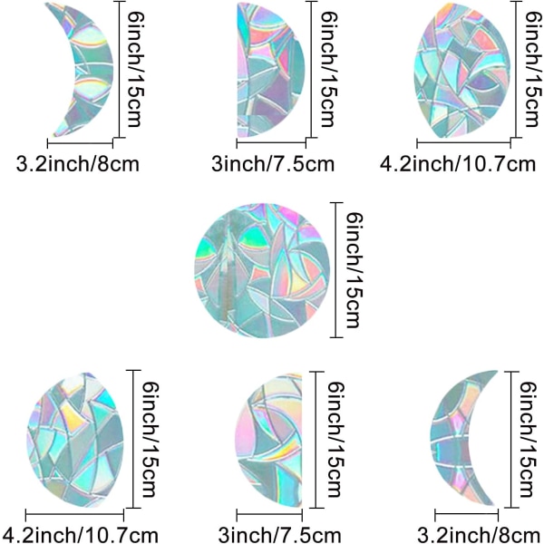 Månfase vindusklistremer Anti-kollisjon statiske regnbue glassklistremer Vindu varslingsklistremer Solfangerdekorasjoner Ikke-klebende prismatisk vinyl (7